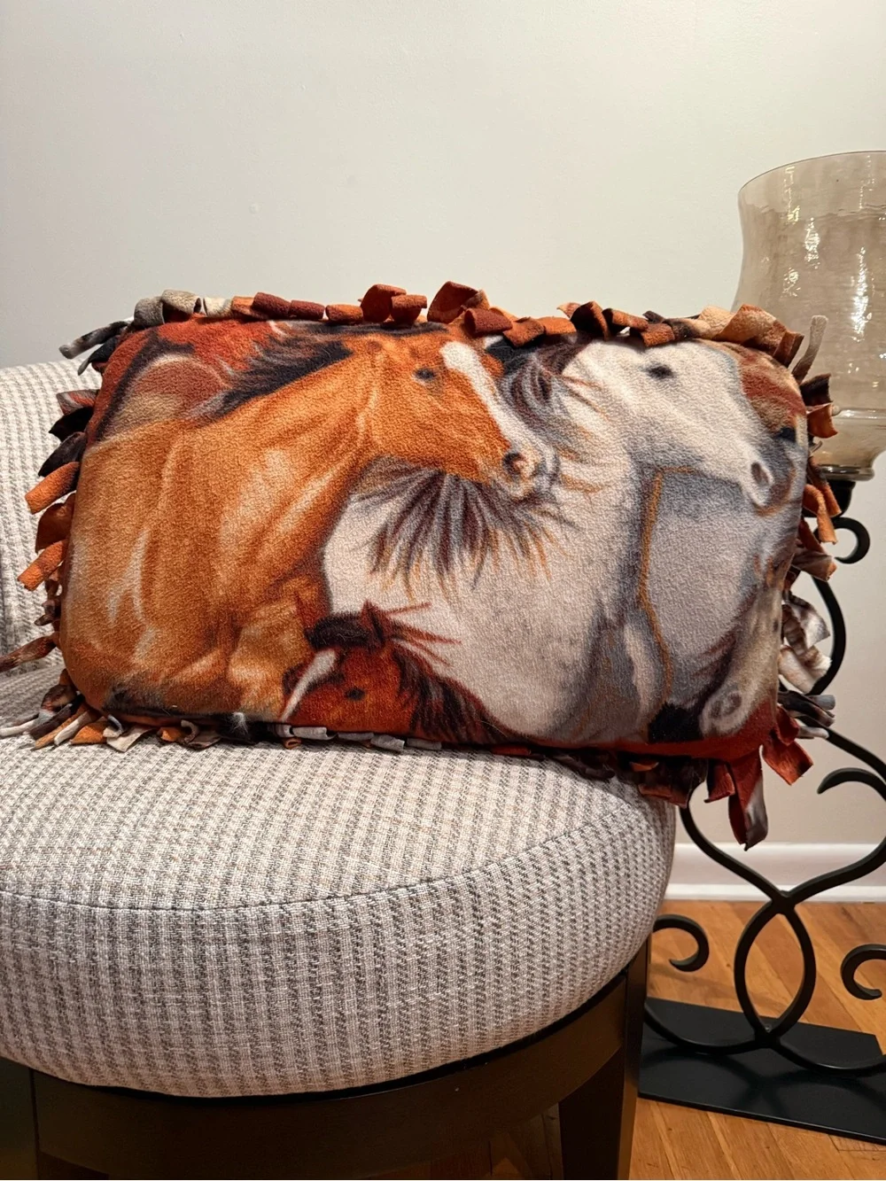 Fleece Horse Print Accent Pillow - Brown & White Horses